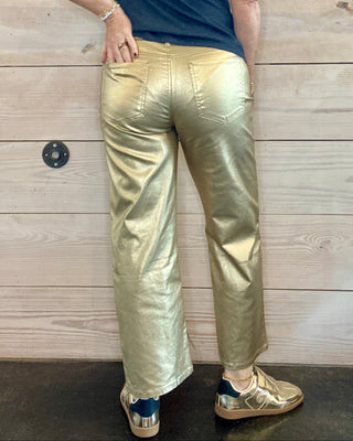 Charlotte Gold Metallic Coated High Rise Wide Leg Jeans