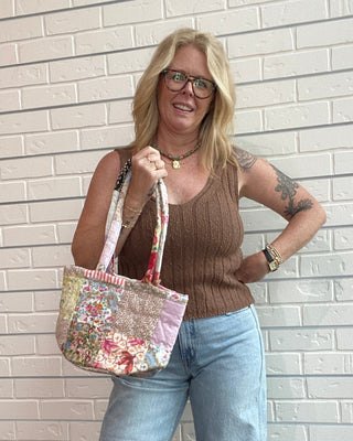 Mixed Print Floral Patchwork Quilted Bucket Bag