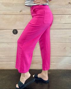 Topaz Linen Wide Leg Pants in Fuchsia