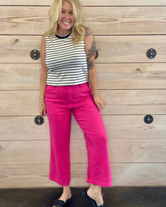Topaz Linen Wide Leg Pants in Fuchsia