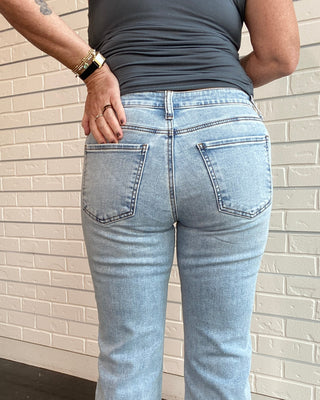 Kelsey Light Wash High Rise Ankle Flare Jean