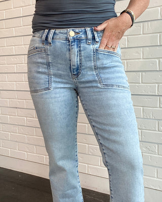 Kelsey Light Wash High Rise Ankle Flare Jean