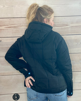 On Cloud Nine Puffer Hoodie | Black with Blue Accent