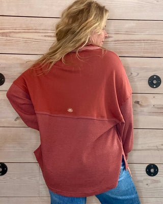 Rust Waffle Quarter Zip Pullover