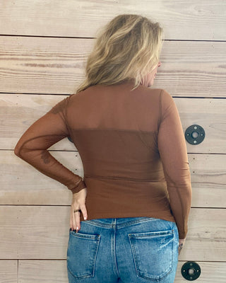 Sheer Mock Neck Long Sleeve Mesh Top