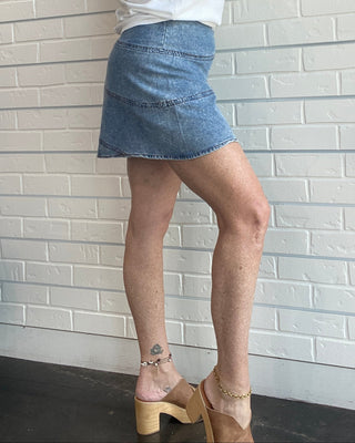 Paneled Denim Mini Skirt