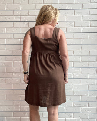 Earetta Linen Blend Brown Mini Dress