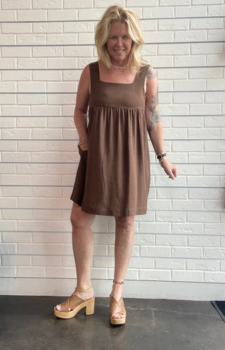 Earetta Linen Blend Brown Mini Dress
