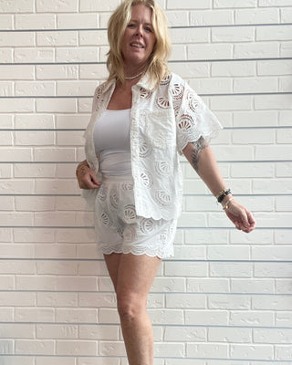 Celestia Eyelet White Shorts