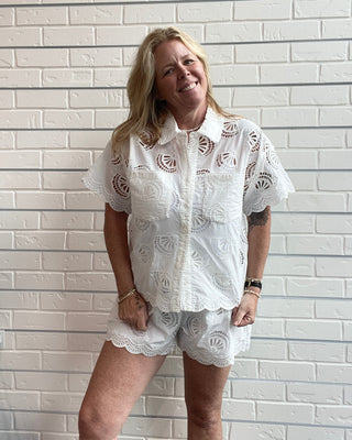 Celestia Eyelet White Shorts