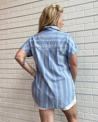 Oversized Roll-Up Sleeve Stripe Shirt