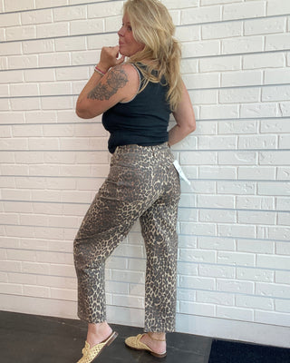 Cheetah Barrel Leg Jeans