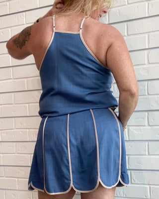 Shell Panel Linen Blend Halter Tank