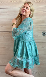 Teal Lace Cover Up Dress