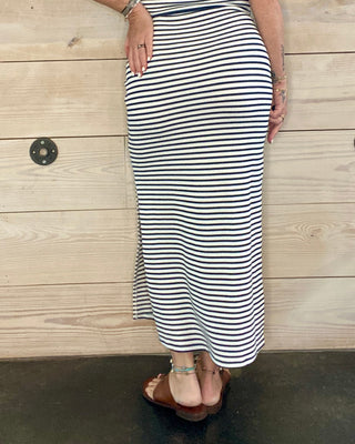 Striped Piqué Midi Skirt