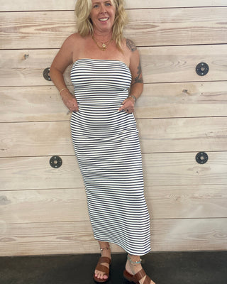 Striped Piqué Midi Skirt