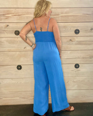 Sky Blue Smocked Jumpsuit