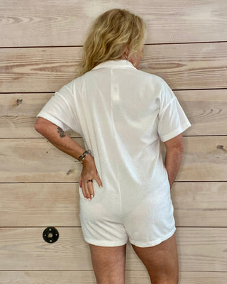 White Loop Terry Button-Up Romper