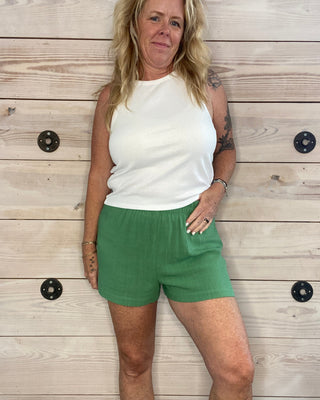 Green Linen Short Sleeve Top