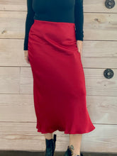 Load image into Gallery viewer, Europa Luxe Sheen Midi Skirt in Haute Red