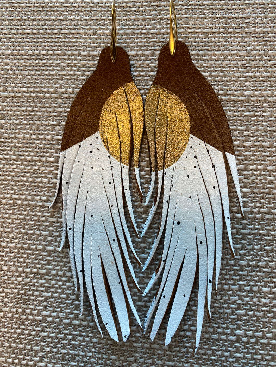 Short Modern Moon in White Feather Earrings