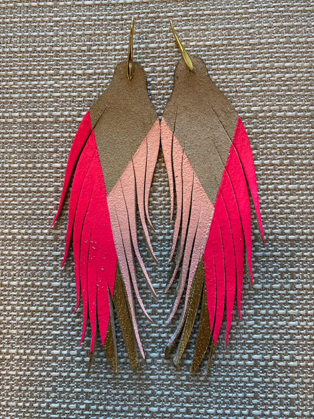 Short Hot Pink Feather Earrings