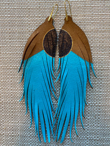 Long Turquoise Half Moon Feather Earrings