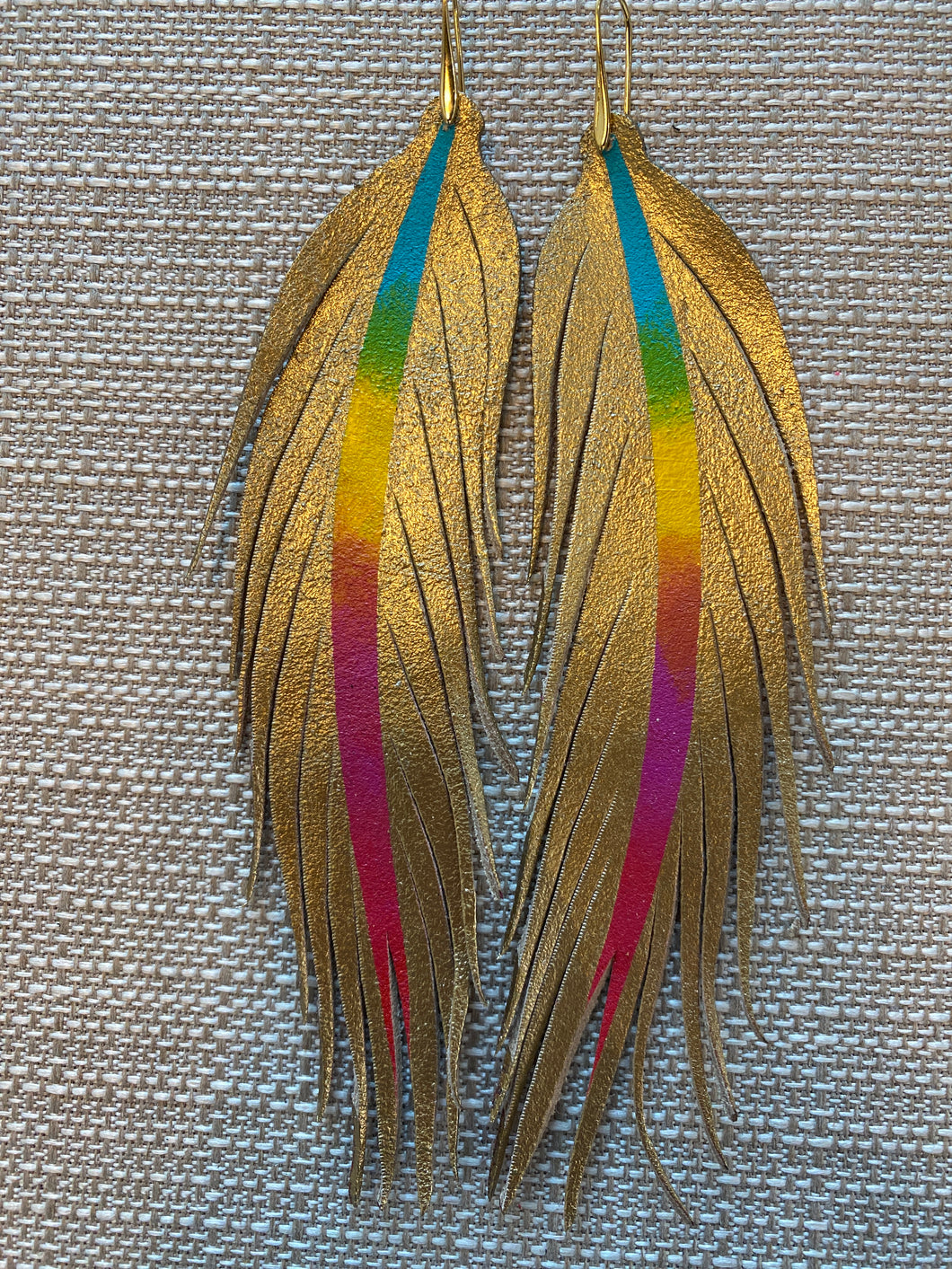 Long Gold Blend Feather Earrings