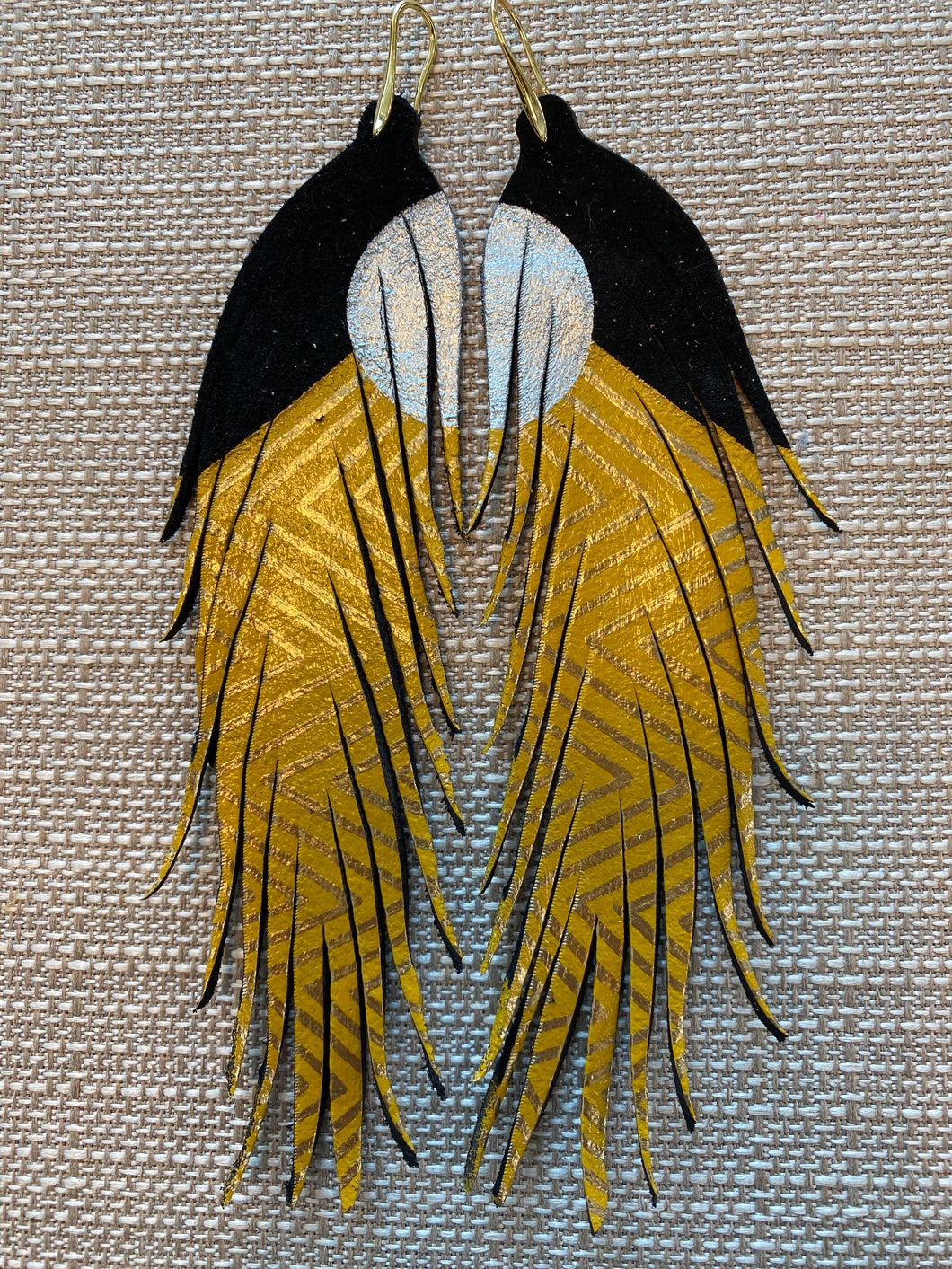 Long Tribal Moon Feather Earrings