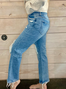 Brighten Mid Rise Distressed Straight Jeans