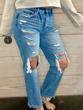 Load image into Gallery viewer, Brighten Mid Rise Distressed Straight Jeans