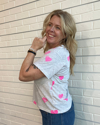 Pink Hearts Slouchy Graphic Tee