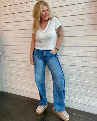 Snazzy Side Shadow Straight Leg Jeans