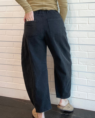 Black Acid Wash Barrel Denim Pants