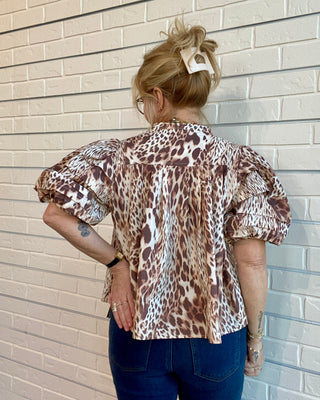 Leopard Bubble Sleeve Shirt