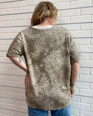 Vintage Wash Leopard Jersey V-Neck Top