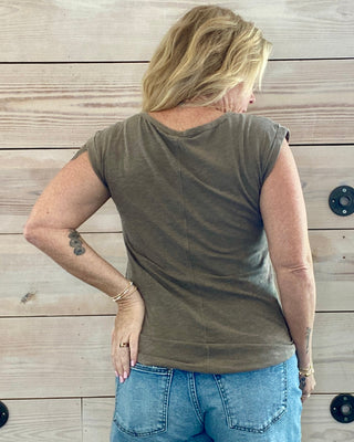 Taupe Scoop Neck Rolled Sleeve Tee