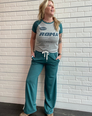 Sandi Teal and White Track Pants