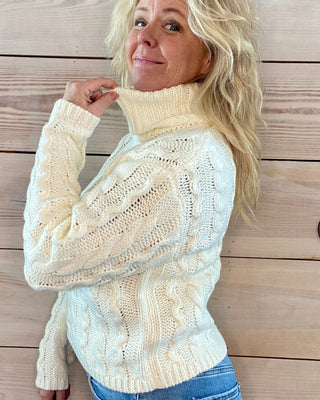 Cream Tied To You Cable Knit Sweater