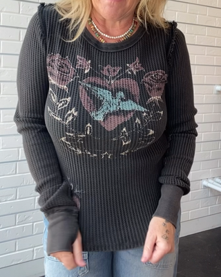 Lucky Locket Long Sleeve Thermal Top – Washed Black