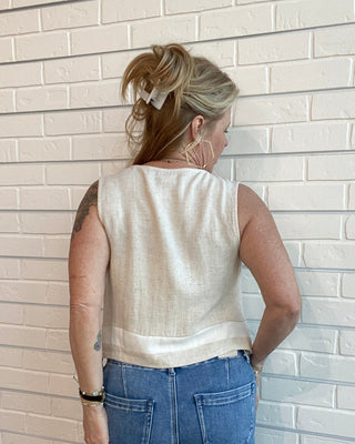 Linen Blend Tie Front Top