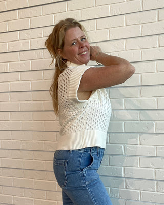 Open Knit Quarter Zip Sweater