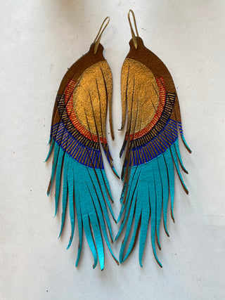 Long Sunset Stripes Feather Earrings
