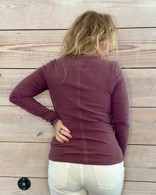 Free People Red Bark Henley Long Sleeve Top