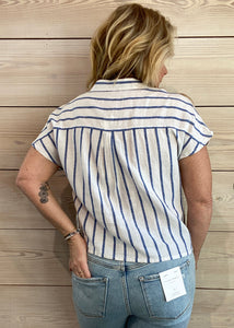 Parallel Palace Blue Stripe Button Down Top