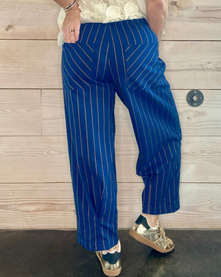 Free People Navy Pinstripe Tapered Pants