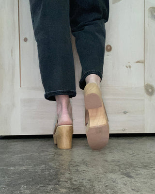 Presley Crisscross Taupe Wooden Heel Sandal