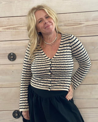 Saltwater Luxe Black & White Striped Cardigan Sweater