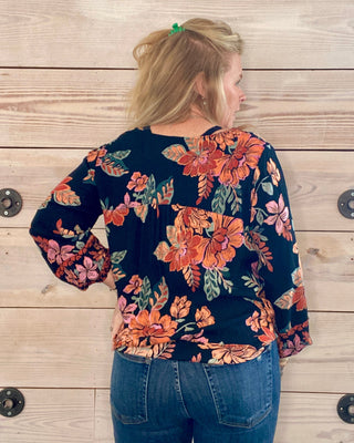 Black Floral Printed Wrap Top
