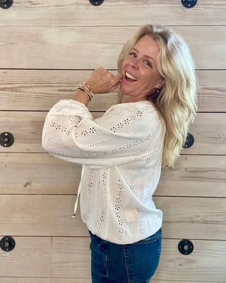 Eyelet Embroidered Button-Front Blouse